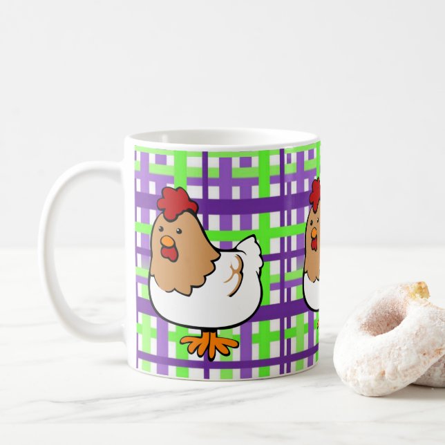 Taza De Café Pollo Verde Morado Púrpura Tapado Mug (Con donut)