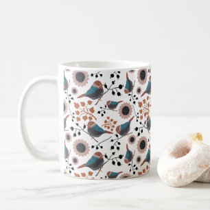 Taza De Café Pollos Berries Flores Rosa Azul Arroz