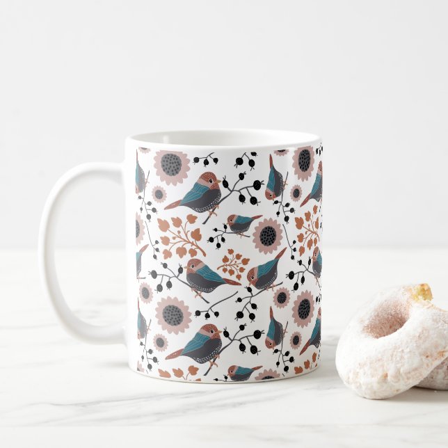 Taza De Café Pollos Berries Flores Rosa Azul Arroz (Con donut)