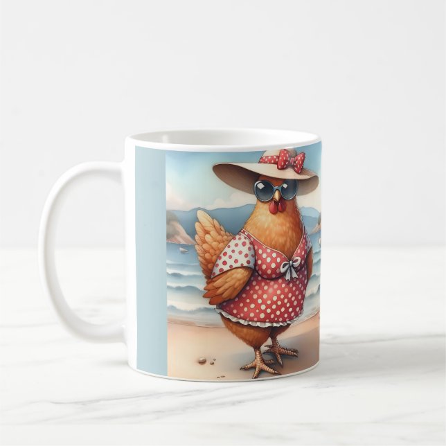 Taza De Café Pollos en traje de baño en la costa (Izquierda)