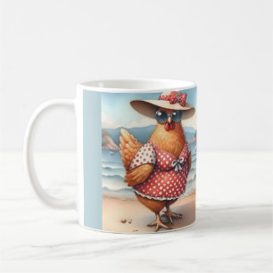 Taza De Café Pollos en Trajes de Baño en la Costa