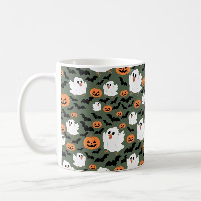 Taza De Café Pollos fantasmas tristes con calabazas y murciélag (Izquierda)