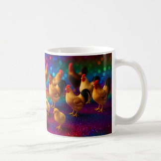 Taza De Café Pollos sobre un fondo de arcoíris