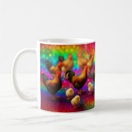 Taza De Café Pollos sobre un fondo de arcoíris