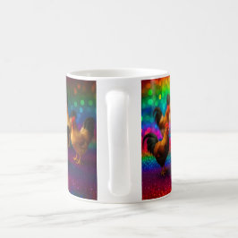 Taza De Café Pollos sobre un fondo de arcoíris