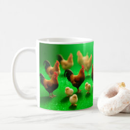 Taza De Café Pollos sobre un fondo verde