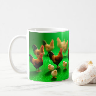 Taza De Café Pollos sobre un fondo verde