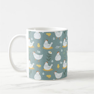 Taza De Café Pollos Soñando en el Gallinero en Turquesa 
