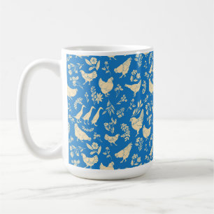 Taza De Café Pollos y pollos en el clásico tazón azul