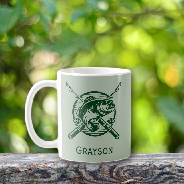 Taza De Café Polo y pescado verde personalizado (Green Fisherman Poles and Fish Personalized Mug)