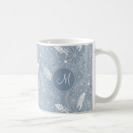 Taza De Café polvoriento azul boho plumas flores paislies patró