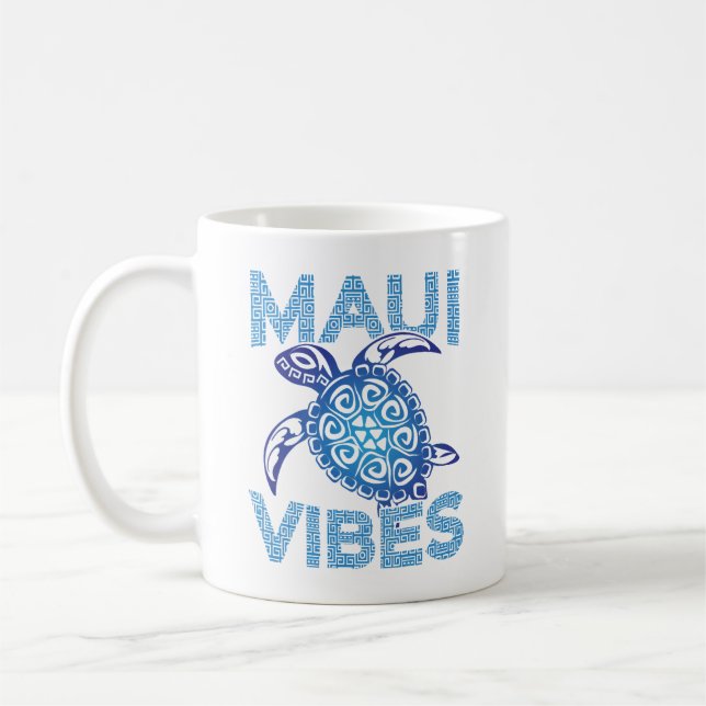 Taza De Café Polynesian Blue Tribal Sea Turtle Maui Vibes (Izquierda)