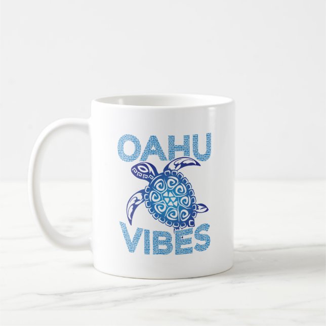 Taza De Café Polynesian Blue Tribal Sea Turtle Oahu Vibes (Izquierda)