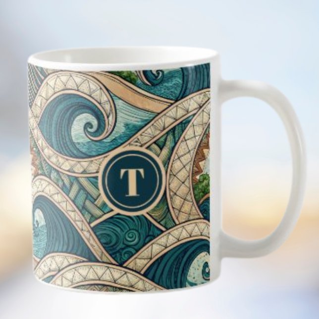 Taza De Café Polynesian Tropical Wave Palm Trees Pattern Name (Subido por el creador)