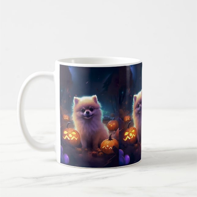 Taza De Café Pomerania de Halloween con calabazas aterradoras (Izquierda)
