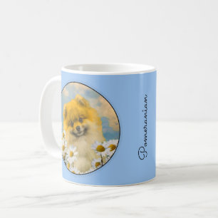 Taza De Café Pomerania en pintura de Daisies - Arte de perro or