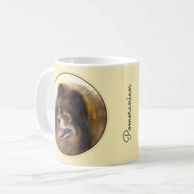 Taza De Café Pomerania Negra y Tan Pintura Original de Perro (Anverso izquierdo)