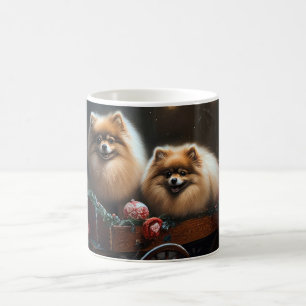 Taza De Café Pomerania Nieve Trineo Decoración Navidad