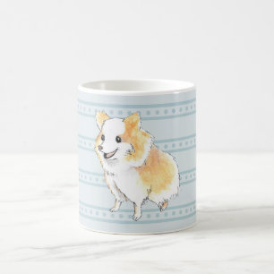 Taza De Café Pomerania Sentada Acuarela en Azul