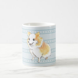 Taza De Café Pomerania sentando acuarela en azul