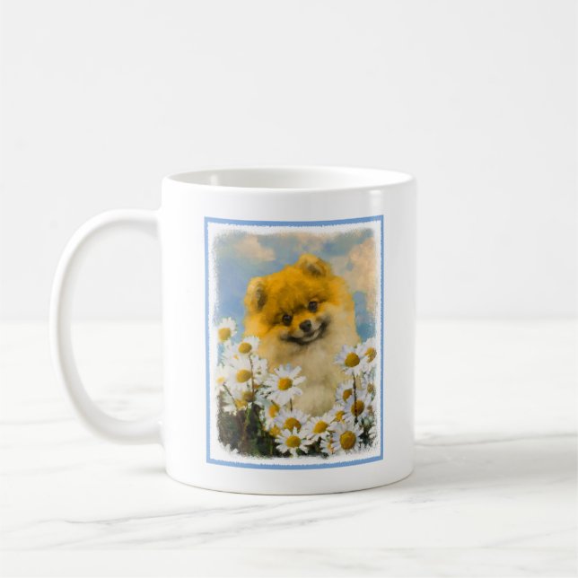 Taza De Café Pomeranian en las margaritas que pintan - arte (Izquierda)