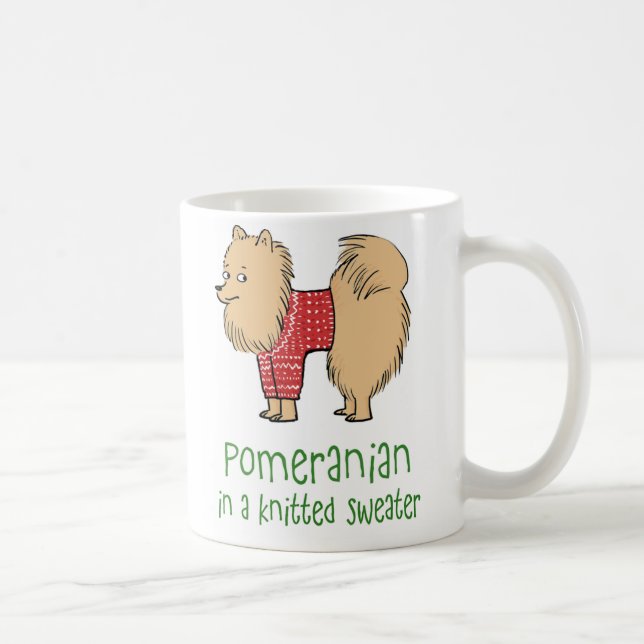 Taza De Café Pomerano en suéter de punto | Perro gracioso (Derecha)