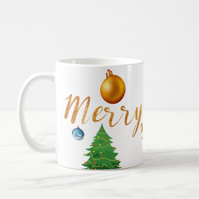 Taza De Café Pon tu foto y nombre en Navidades elegantes (Izquierda)