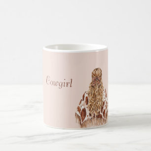 Taza De Café Poncho de vaquera con estampado de vaca rosa pálid