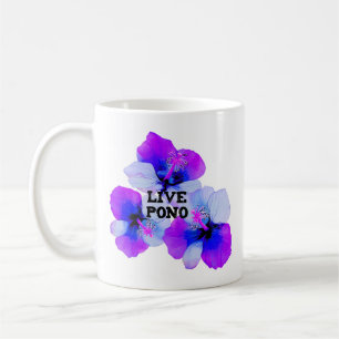 Taza De Café Pono Hawaiano Hibisco Púrpura Floral Azul en Vivo