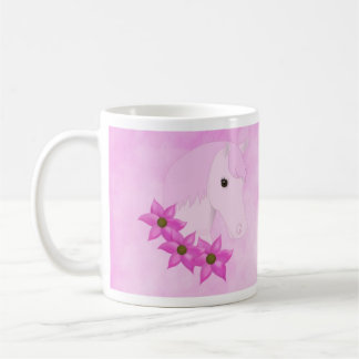 Taza De Café Pony rosado y flor Mug