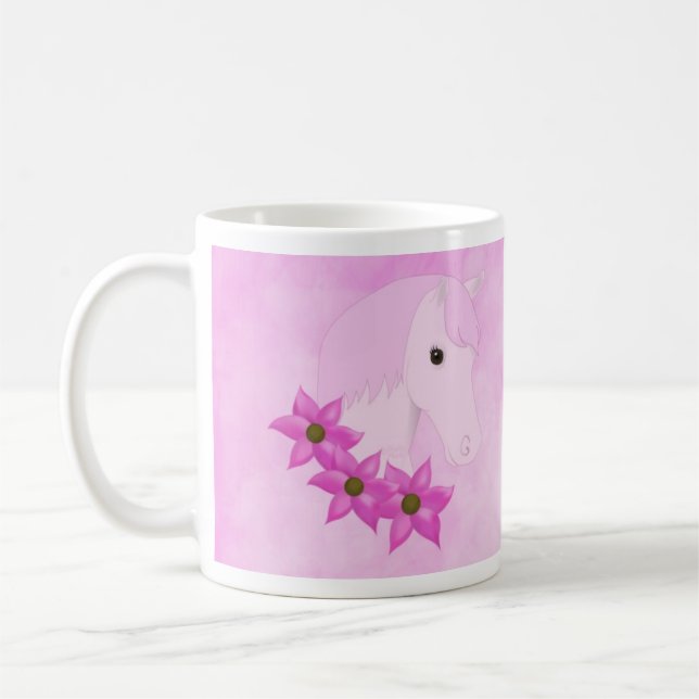 Taza De Café Pony rosado y flor Mug (Izquierda)