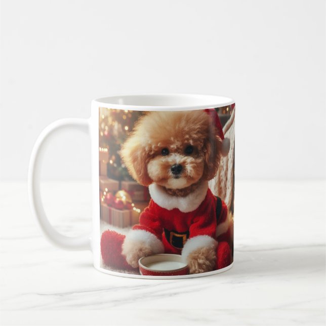 Taza De Café Poodle Christmas Mug – Cute Dog with Santa Hat  (Izquierda)