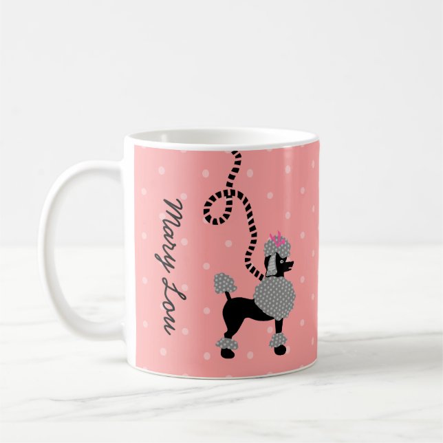 Taza De Café Poodle Skirt Retro rosa y negro 50 personalizado (Izquierda)