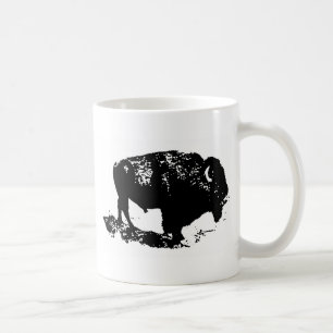 Taza De Café Pop Art Black Búfalo Blanco Bison Silhouette