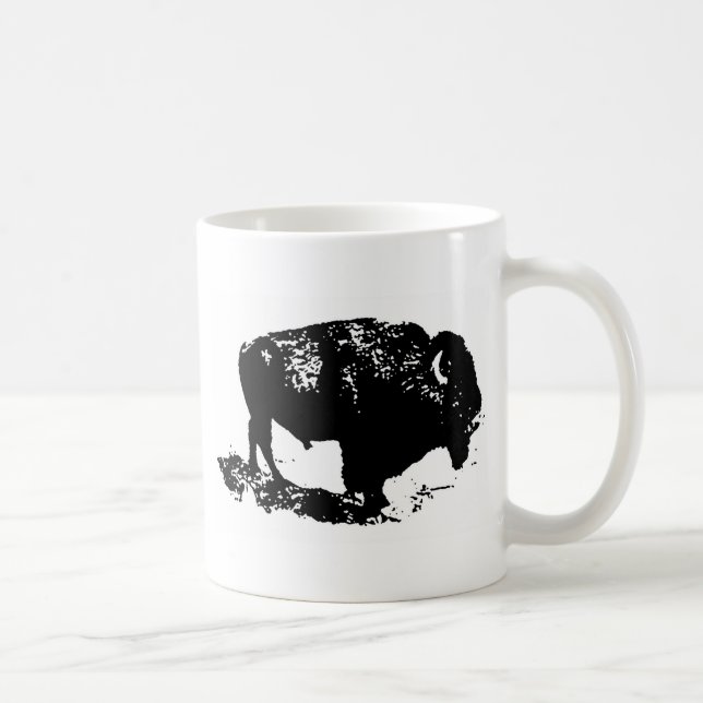Taza De Café Pop Art Black Búfalo Blanco Bison Silhouette (Derecha)