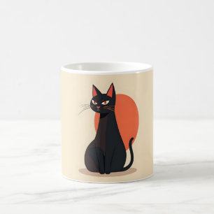 Taza De Café Pop Art Black Cat Naranja Sun