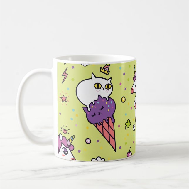 Taza De Café Pop Cute Ice Cream: Patrón Animal (Izquierda)