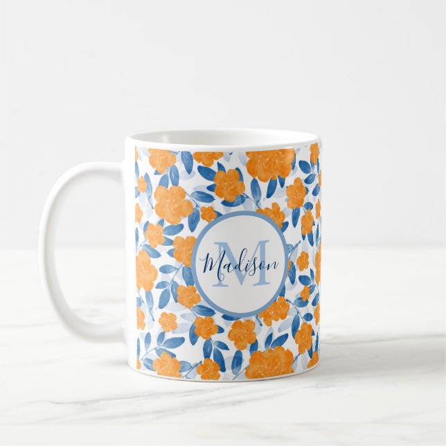 Taza De Café Poppies acuarelas y patrón de hojas (Izquierda)