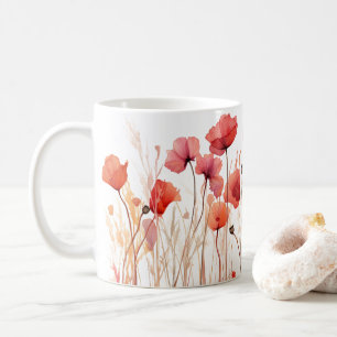 Taza De Café Poppies Artísticos Con Estilo De Acuarela Presiona