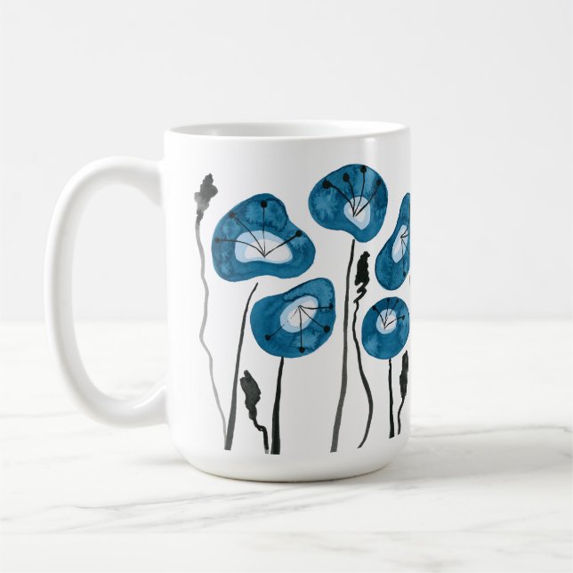 Taza De Café Poppies azules verde azulados Flores de agua Té y (Izquierda)
