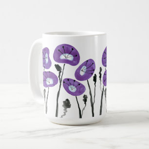 Taza De Café Poppies morados modernos acuarela flores de té y