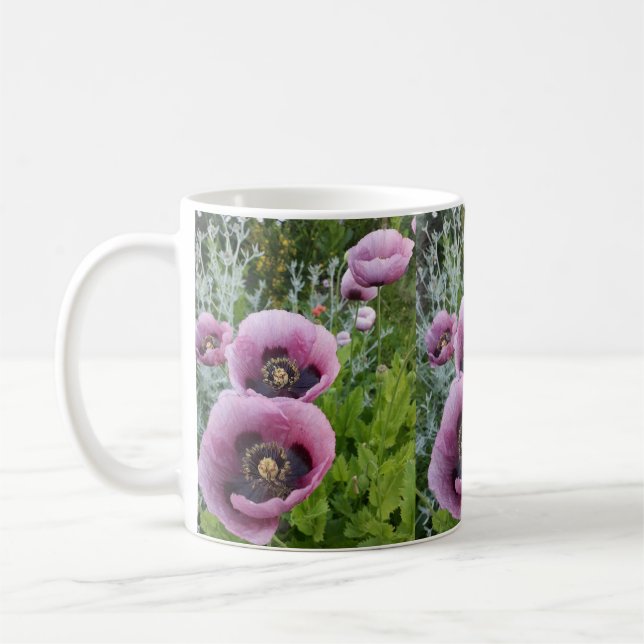 Taza De Café Poppies Púrpura Rosa Mauve Flor Púrpura (Izquierda)