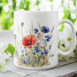 Taza De Café Poppies y Cornflowers: Acuarela Rustic Meadow