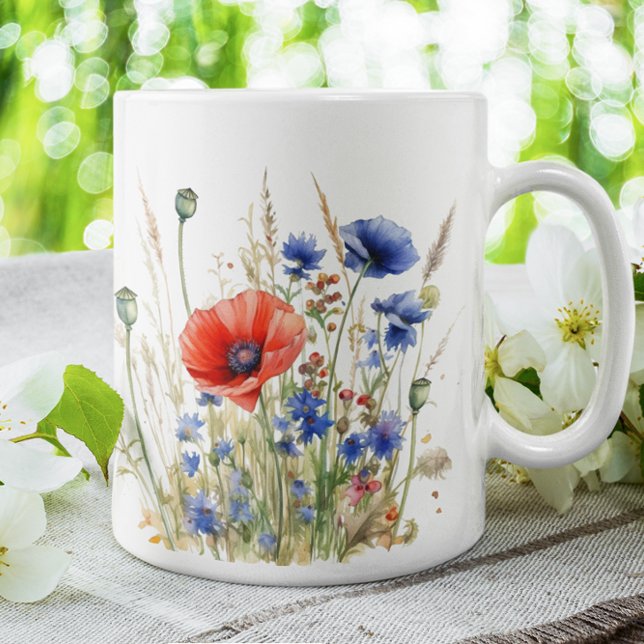 Taza De Café Poppies y Cornflowers: Acuarela Rustic Meadow (Subido por el creador)