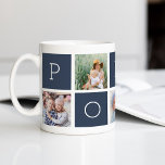 Taza De Café Pops | Abuelo 5 Collage de fotos<br><div class="desc">Crea un dulce aguijón para un querido abuelo este Día del Padre o Día de los Abuelos con este sencillo diseño que incluye cinco de tus fotos favoritas de cuadrado o Instagram, dispuestas en un diseño de collage con cuadrados alternados en azul pizarra oscura, que deletrea "Cachorros" con un mensaje...</div>