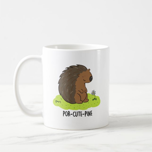 Taza De Café Por-Cute-Pine Funny Porcupine Pun (Izquierda)