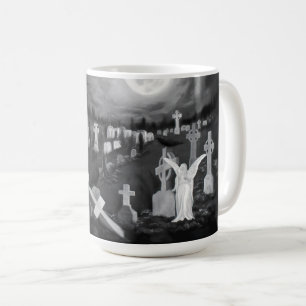 Taza De Café Por la noche en el cementerio - Ángel con el diabl
