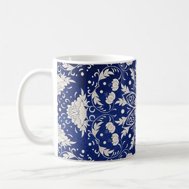 Taza De Café Porcelana china: Floral azul acuarela (Izquierda)