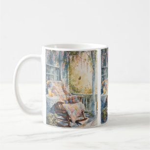Taza De Café Porche Acogedor con Encanto de Colcha y Limonada