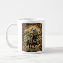 Taza De Café portrait chevalier en armure dans un cadre fleuri
